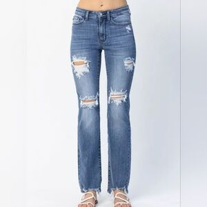Judy Blue Full Size Mid Rise Destroy Straight Jeans Plus Size
